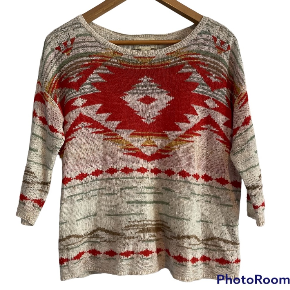 Women’s Red Patterned Long Sleeve Sweater Tee